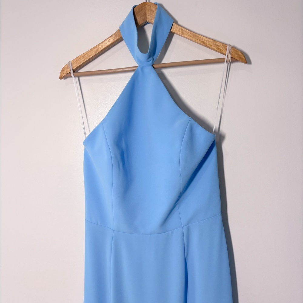 Amanda Uprichard Revolve Queen Pacific Blue Halter Neck Slit Sheath Gown Small - Picture 4 of 9